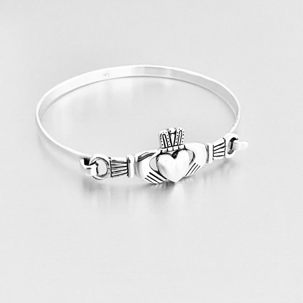Sterling Silver Irish Claddagh Bangle, Love Heart Bracelet, Friendship Bangles